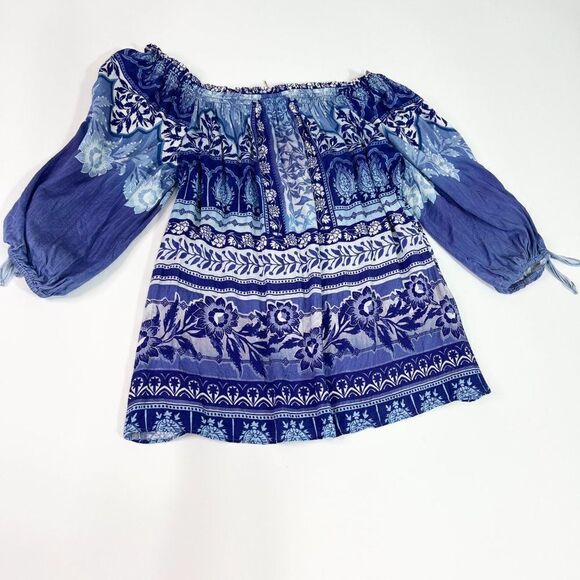 Hale Bob Womens Multicolor Floral Boat Neck 3/4 Sleeve Pullover Blouse Top Sz S - Picture 2 of 10